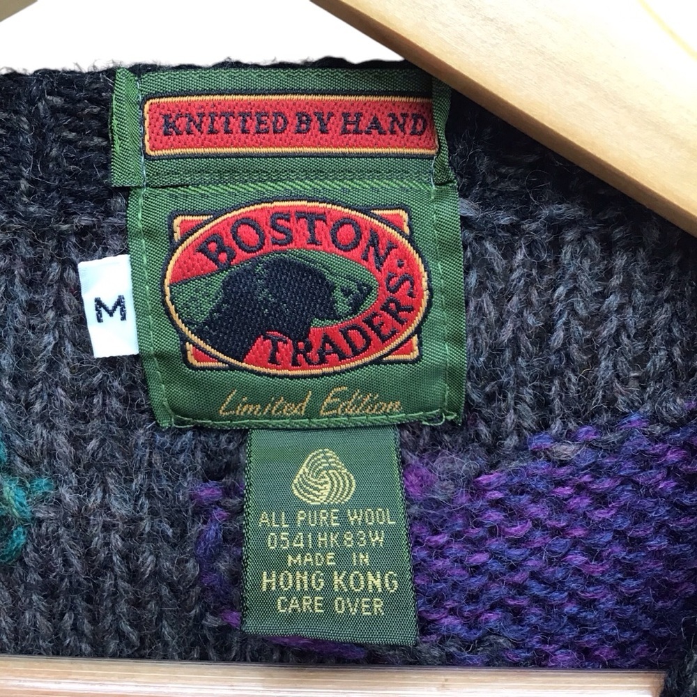 Boston Traders Knitted By Hand Pure Wool Multicolor Sweater Men’s Size M - Picture 7 of 7